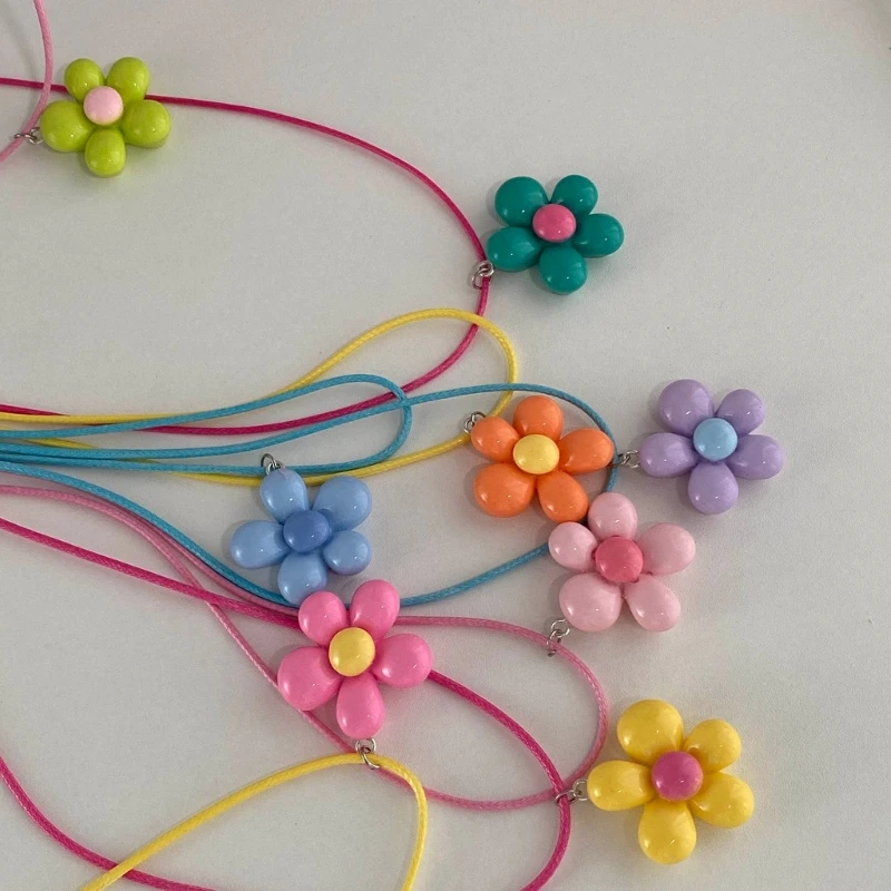 Colorful Flower Necklace Statement Pendant Necklace Floral Design Neck Jewelry Rope Necklace Perfect Gift for Women Girl - Image 3
