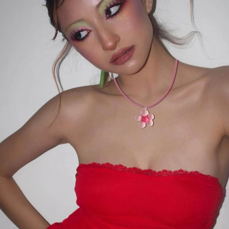 Colorful Flower Necklace Statement Pendant Necklace Floral Design Neck Jewelry Rope Necklace Perfect Gift for Women Girl - Image 5
