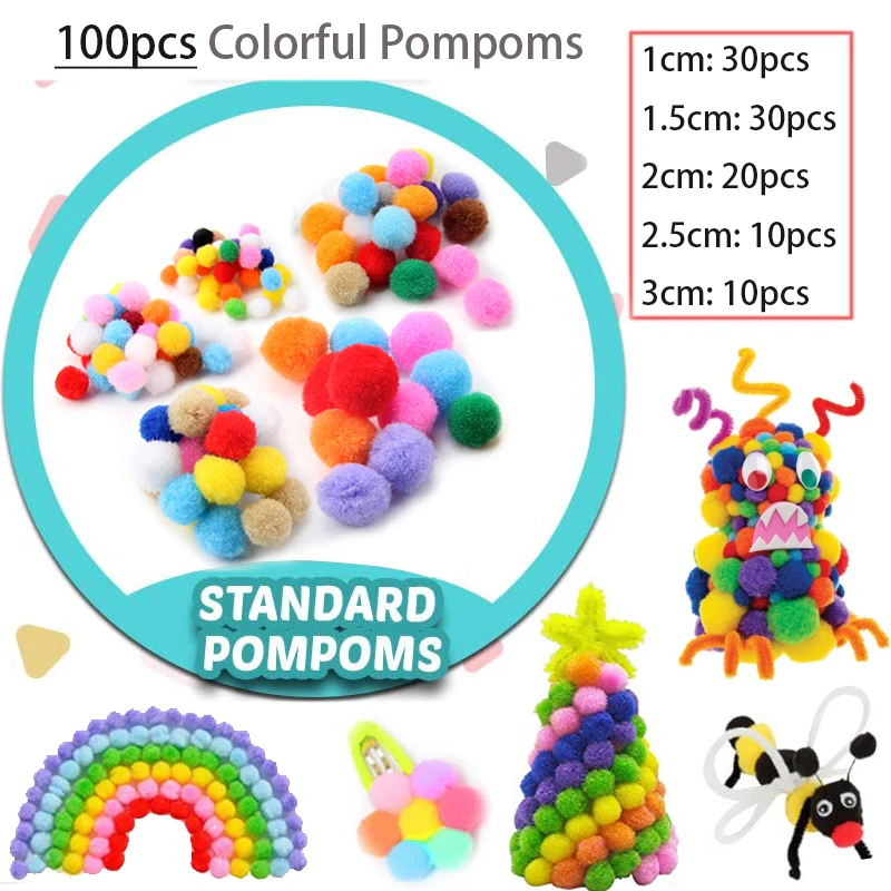 Colorful Pipe Cleaners Craft Kit Popsicle Plush Sticks Pompoms Stickers DIY Arts Supplies Children Kids Montessori Education Toy - Image 5