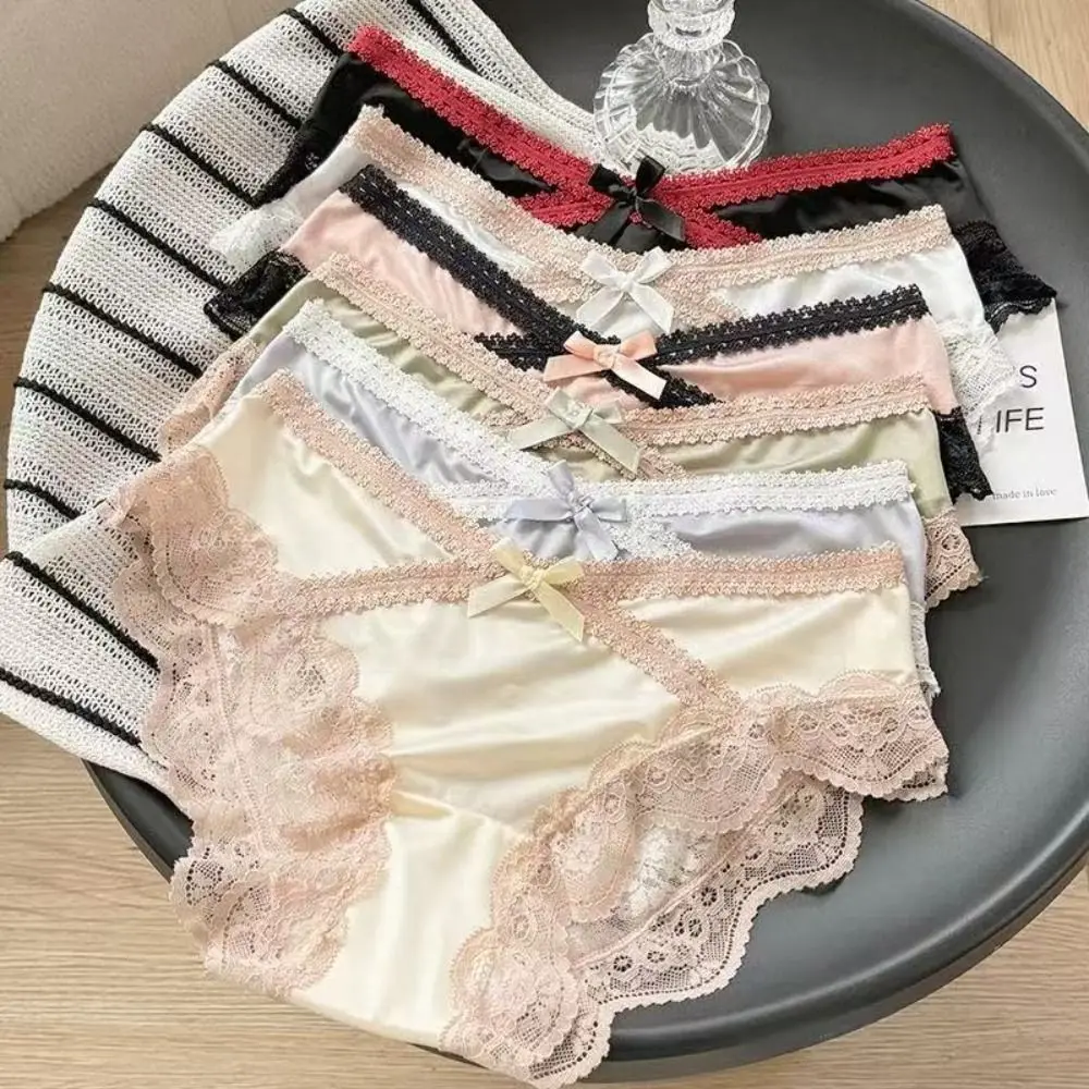 Comfortable Cotton Nylon Lace Bow Panties Lace M L Low Waist Panties Breathable Seamless Underpants Casual - Image 3