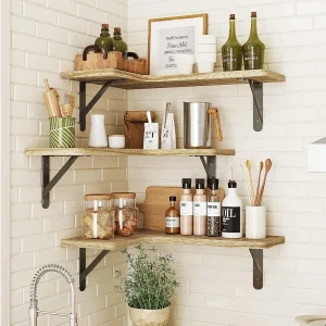 Corner Shelves Wall Mounted Set of 3 Wood Wall Shelves Floating Shelves for Bedroom /Bathroom/Living Room/Kitchen/Laundry Room