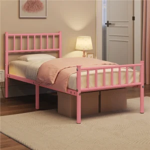Costoffs Metal Bed Frame, Single/Double Size Bed Platform with Slatted Headboard and Footboard, Solid Slat Support, Large Storag