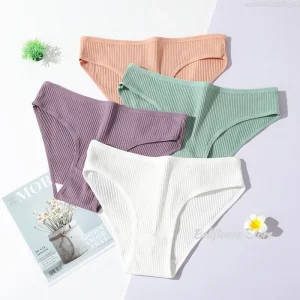 Cotton Seamless Panties Ribbed Cotton Briefs Ladies Low Waist Panty Sports Underwear Girls Breathable Underpants Lingerie