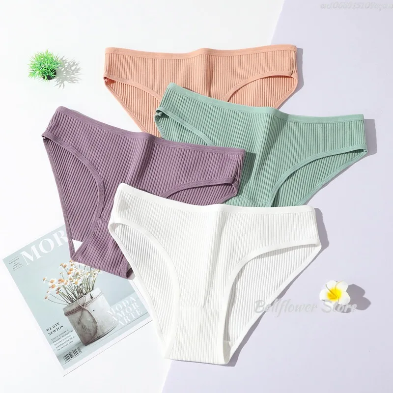Cotton Seamless Panties Ribbed Cotton Briefs Ladies Low Waist Panty Sports Underwear Girls Breathable Underpants Lingerie