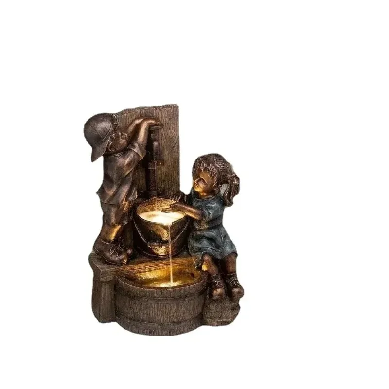 Creative Boy and Girl Water Play Ornaments Sculptures Retro Garden Gardening Crafts Home Decor New Products Outdoor Decoration - Image 4