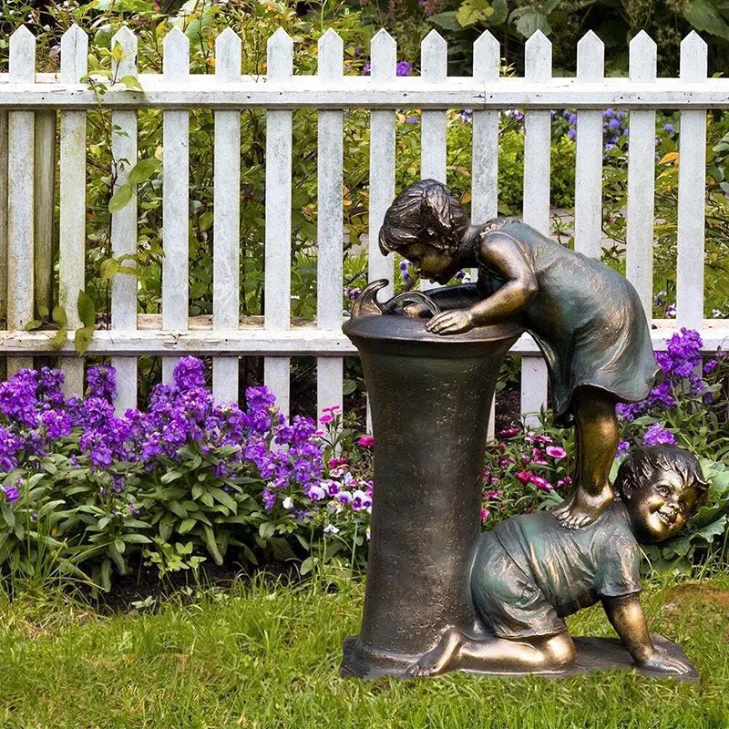Creative Boy and Girl Water Play Ornaments Sculptures Retro Garden Gardening Crafts Home Decor New Products Outdoor Decoration