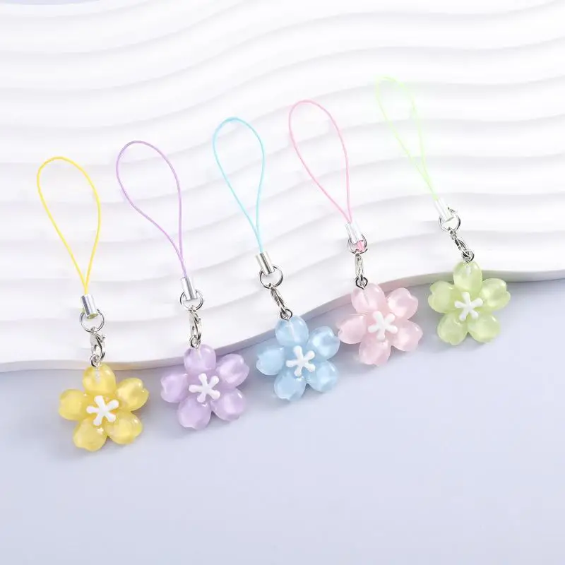 Creative Lovely Flower Phone Strap Sweet Jelly Color Sakura Keychain Pendant Cute Fashion Backpack Hanging Ornaments Couple Gift - Image 2