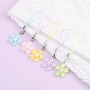 Creative Lovely Flower Phone Strap Sweet Jelly Color Sakura Keychain Pendant Cute Fashion Backpack Hanging Ornaments Couple Gift