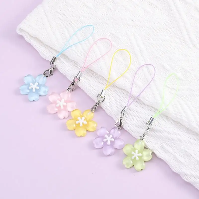 Creative Lovely Flower Phone Strap Sweet Jelly Color Sakura Keychain Pendant Cute Fashion Backpack Hanging Ornaments Couple Gift