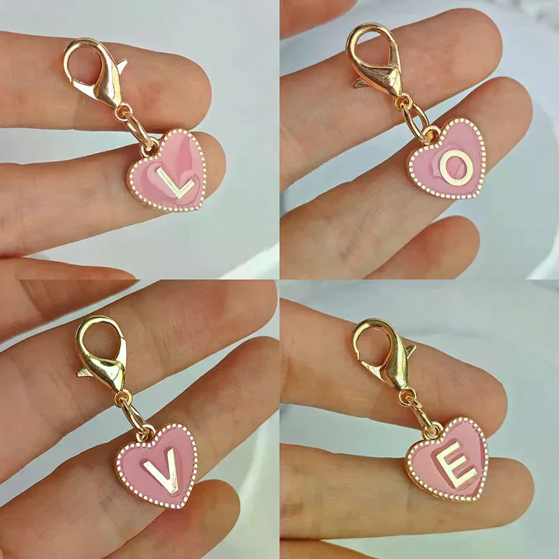 Cute Alphabet 26 Letters Heart Keychain For Bags Earphone Charm Pendants Accessories Gifts With Lobster Buckle - Image 2