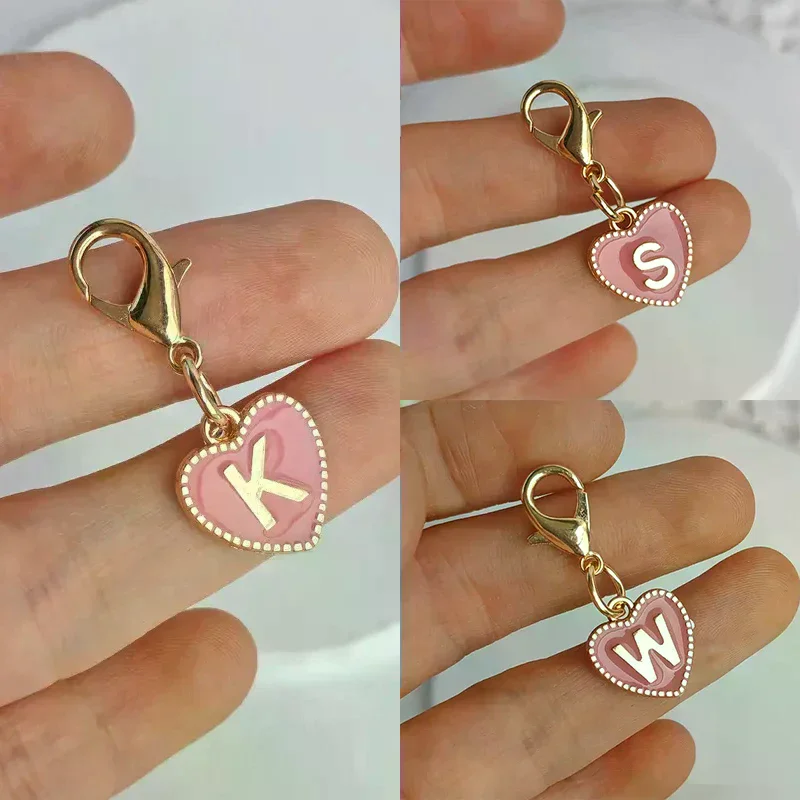 Cute Alphabet 26 Letters Heart Keychain For Bags Earphone Charm Pendants Accessories Gifts With Lobster Buckle - Image 3