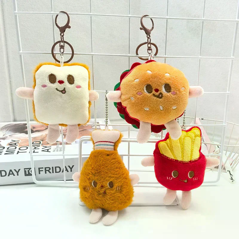Cute And Creative French Fries Hamburger Figurine Hanging Backpack Couple's Plush Hanging Decoration Car Keychain - Image 2