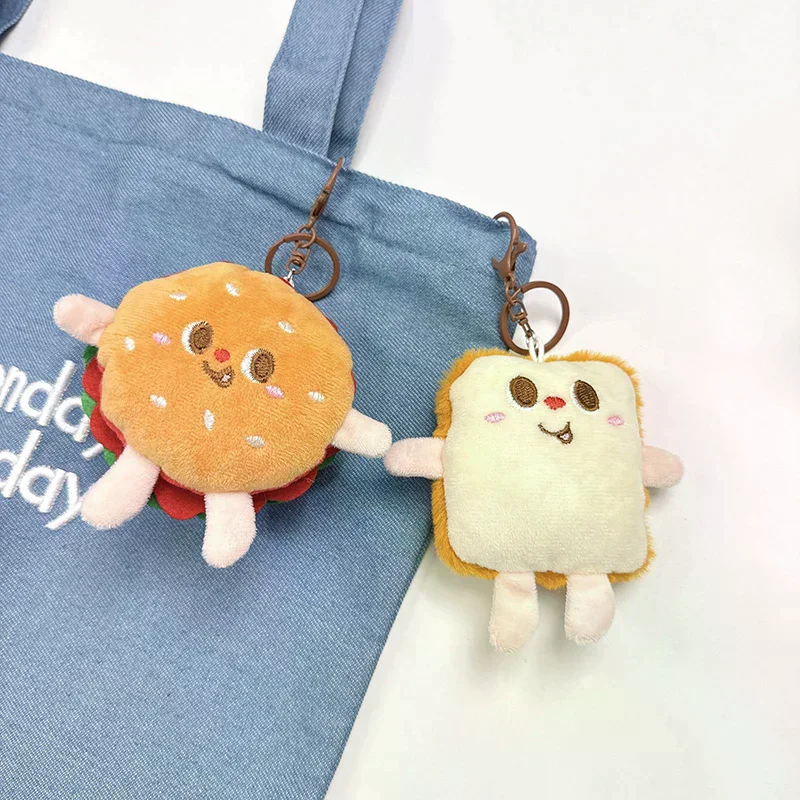 Cute And Creative French Fries Hamburger Figurine Hanging Backpack Couple's Plush Hanging Decoration Car Keychain - Image 3