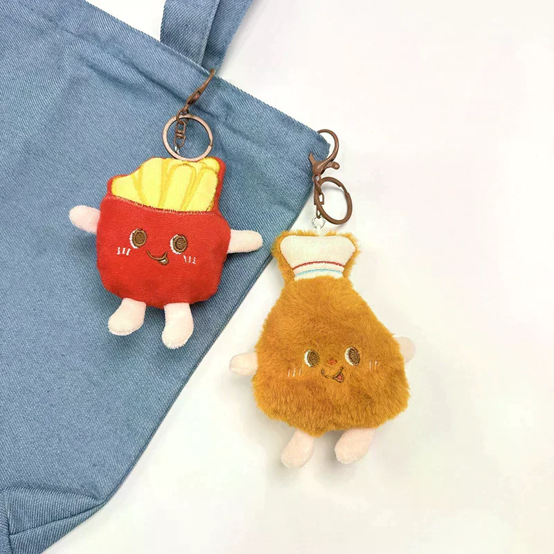 Cute And Creative French Fries Hamburger Figurine Hanging Backpack Couple's Plush Hanging Decoration Car Keychain - Image 4