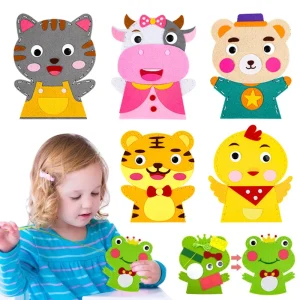Cute Cartoon Animal Hand Puppet Children DIY Art Craft Toys Fine Motor Skill Training Sewing Lacing Hand Role Play Handmade Kits
