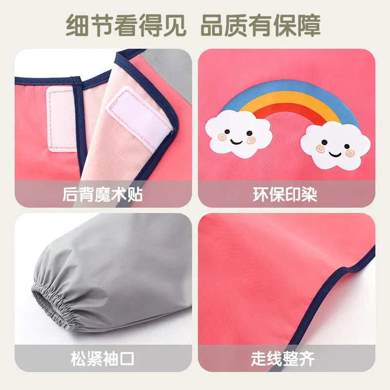 Cute Cartoon Infant Eating Bib Burp Cloths Painting Drawing Apron Long Sleeved Waterproof Children's Overalls Raincoat Supplies - Image 3