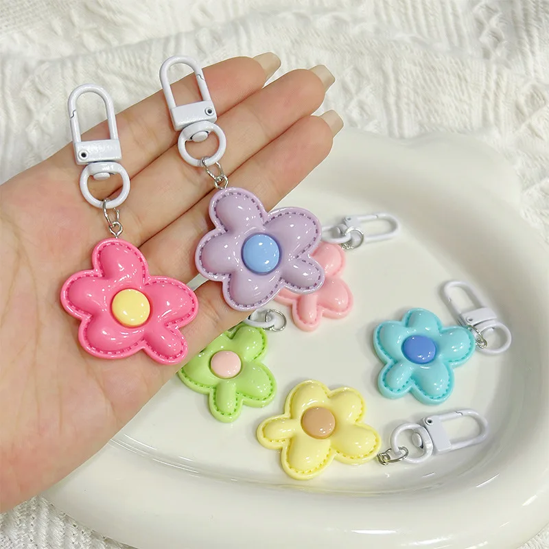 Cute Colorful Flower Pendant Keychains Women Bag Earphone Case Pendant DIY Accessories Car Key Ring Girl Candy Color Key Chains - Image 2