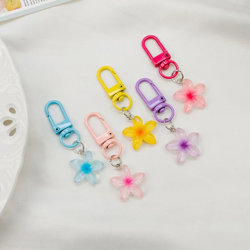 Cute Colorful Flower Pendant Keychains Women Bag Earphone Case Pendant DIY Accessories Car Key Ring Girl Candy Color Key Chains - Image 6