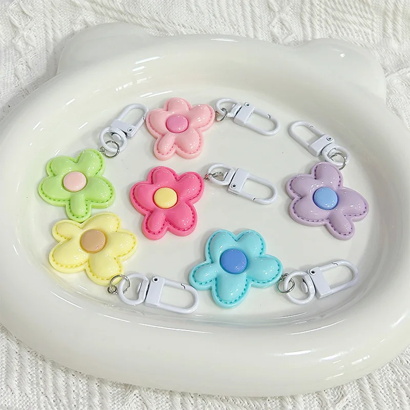 Cute Colorful Flower Pendant Keychains Women Bag Earphone Case Pendant DIY Accessories Car Key Ring Girl Candy Color Key Chains - Image 3