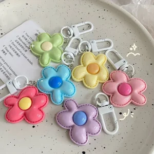 Cute Colorful Flower Pendant Keychains Women Bag Earphone Case Pendant DIY Accessories Car Key Ring Girl Candy Color Key Chains