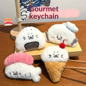 Cute Creative Food Racket Seal Plush Key Chain Cartoon Fun Animal Seal Pendant Backpack Decorative Pendant Plush Doll Gift