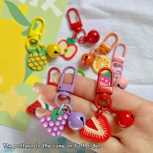 Cute Fruit Strawberry Grape Orange Pendant Keychain For Women Girls Fashion Candy Color Fruit Keyring Bag Decoration Accessories