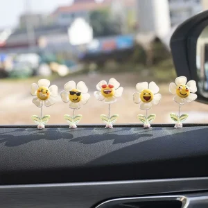 Cute Funny Resin Sunflower Shaking Head Figure Auto Dashboard Ornament Desktop Car Center Console Interior Decoration