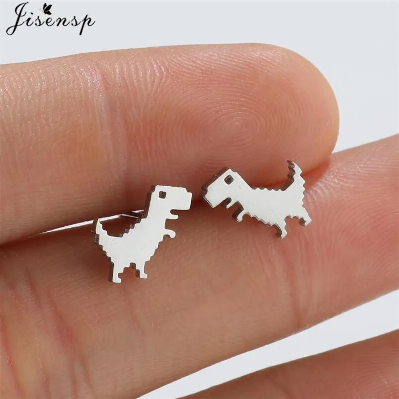 Cute Golden Stainless Steel Dinosaur Earrings for Women Girls Jewelry Minimalist Animal Earings Studs Kawaii Accessory Brinco - Image 2