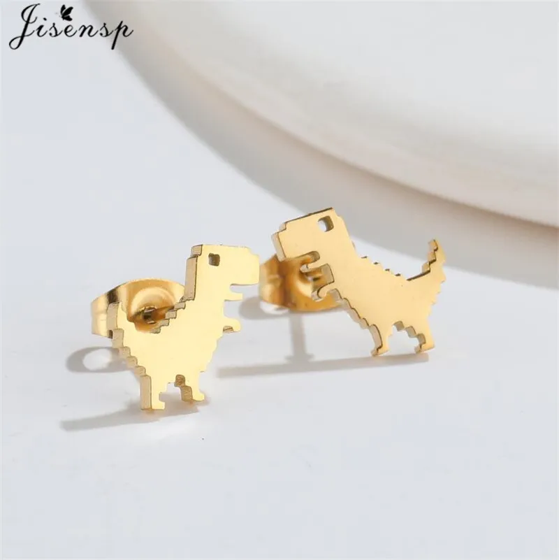 Cute Golden Stainless Steel Dinosaur Earrings for Women Girls Jewelry Minimalist Animal Earings Studs Kawaii Accessory Brinco - Image 3