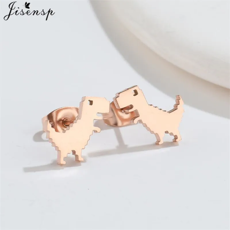 Cute Golden Stainless Steel Dinosaur Earrings for Women Girls Jewelry Minimalist Animal Earings Studs Kawaii Accessory Brinco - Image 5