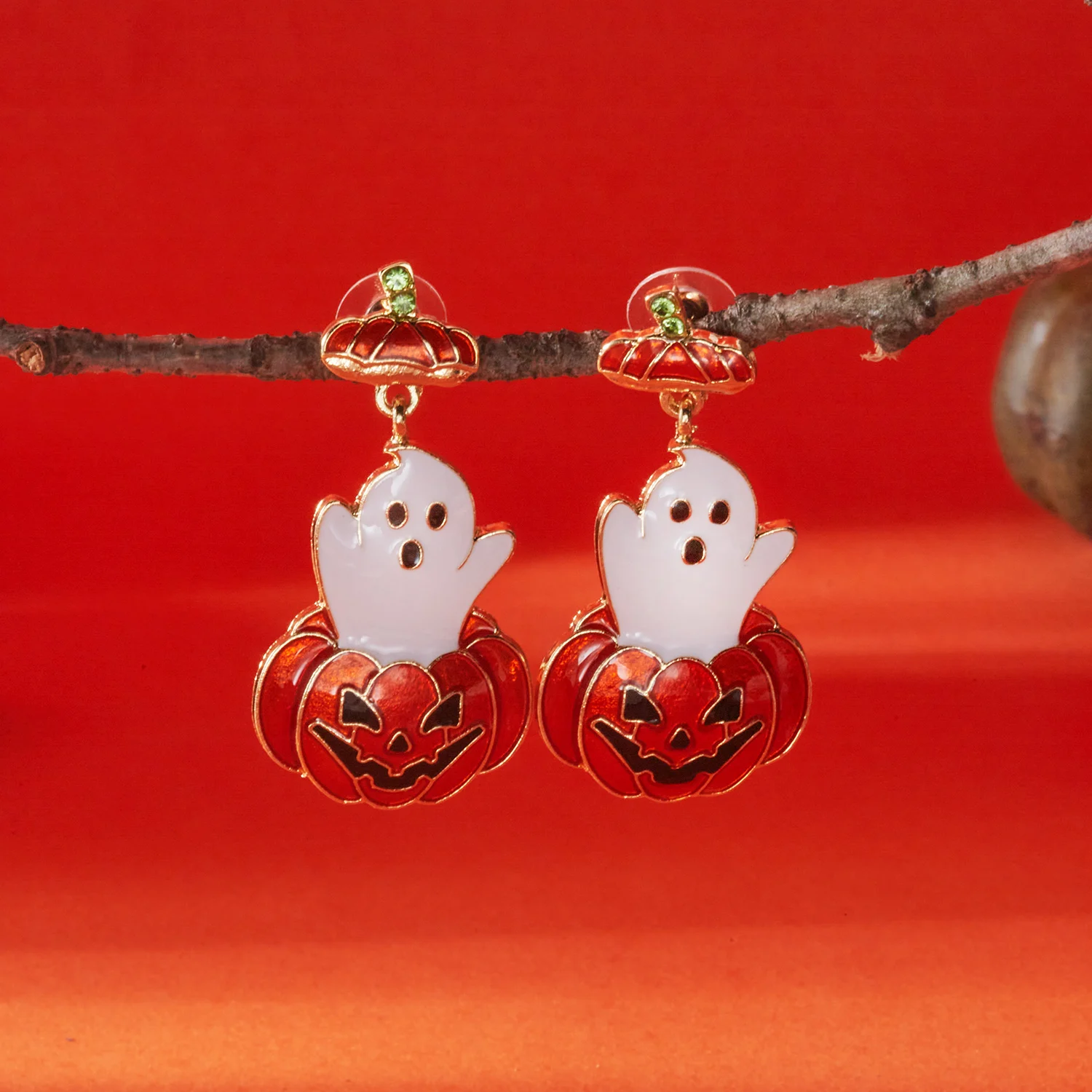 Cute Halloween Ghost Pumpkin Dangle Earrings for Women Zircon Spider Drop Oil Earring Party Festival Statement Jewelry Gifts - Image 2