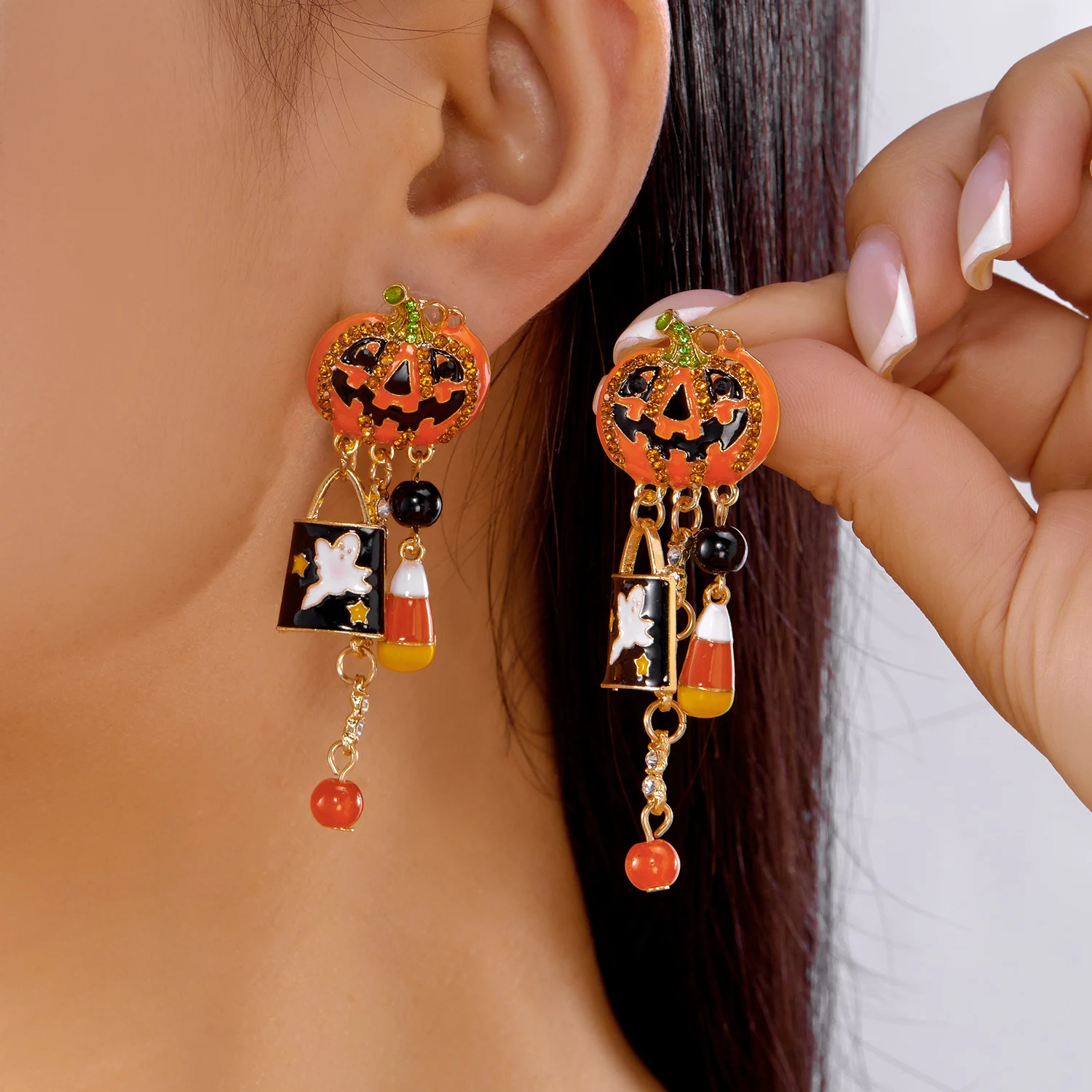 Cute Halloween Ghost Pumpkin Dangle Earrings for Women Zircon Spider Drop Oil Earring Party Festival Statement Jewelry Gifts - Image 3