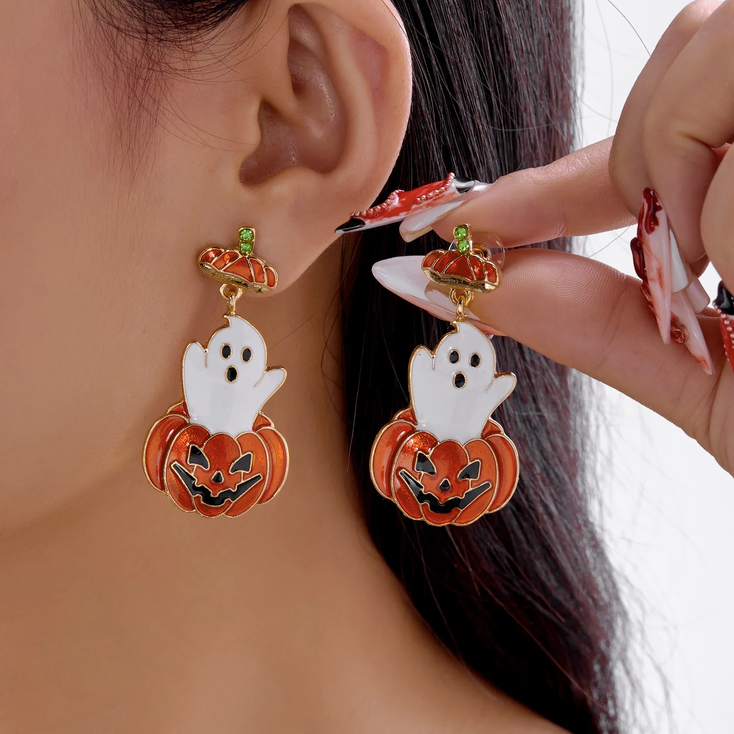 Cute Halloween Ghost Pumpkin Dangle Earrings for Women Zircon Spider Drop Oil Earring Party Festival Statement Jewelry Gifts