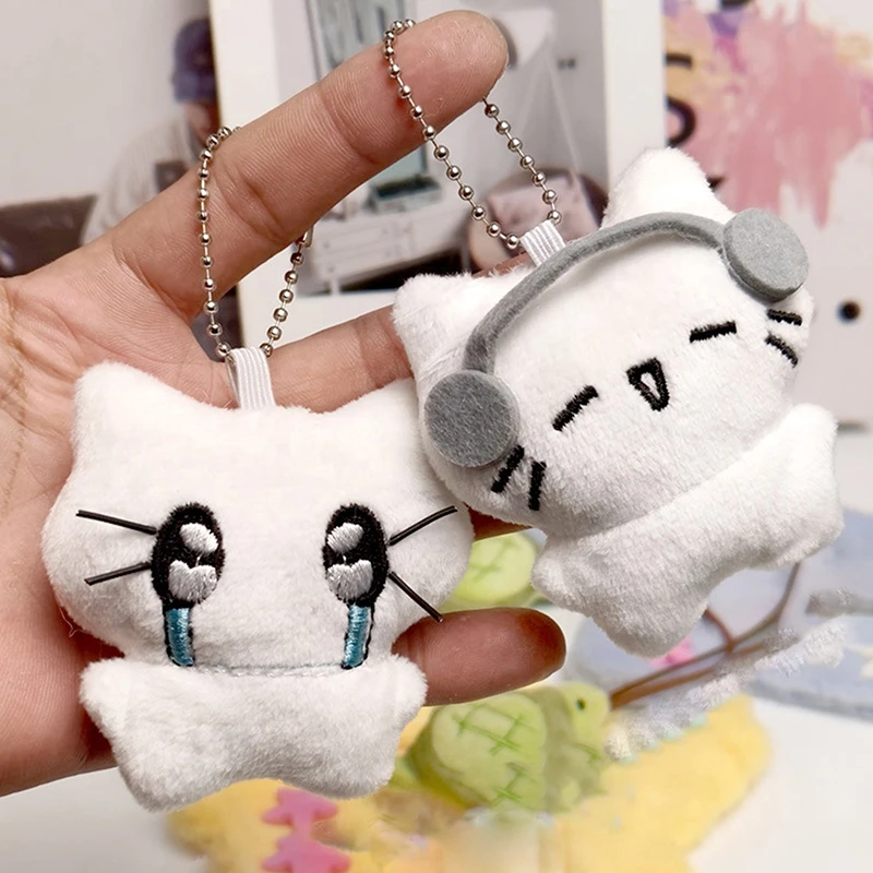 Cute Headphones Kitten Couple Keychain Mini Crying Cat Doll Plush Keyring Cartoon Dog Bee Bag Pendant Charms Backpack Decoration - Image 3