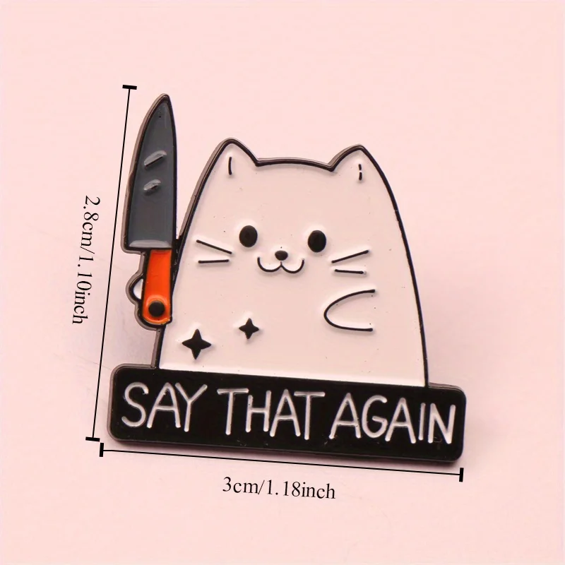 Cute Knife Wielding Kitten Brooch Unique Badge Accessory Gift - Image 3