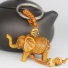 Cute Lifelike Animal Elephant Keychain Carving Riches Lucky Key Chain Pendant 3D Engraving Pendant Bags Key Holder Jewelry