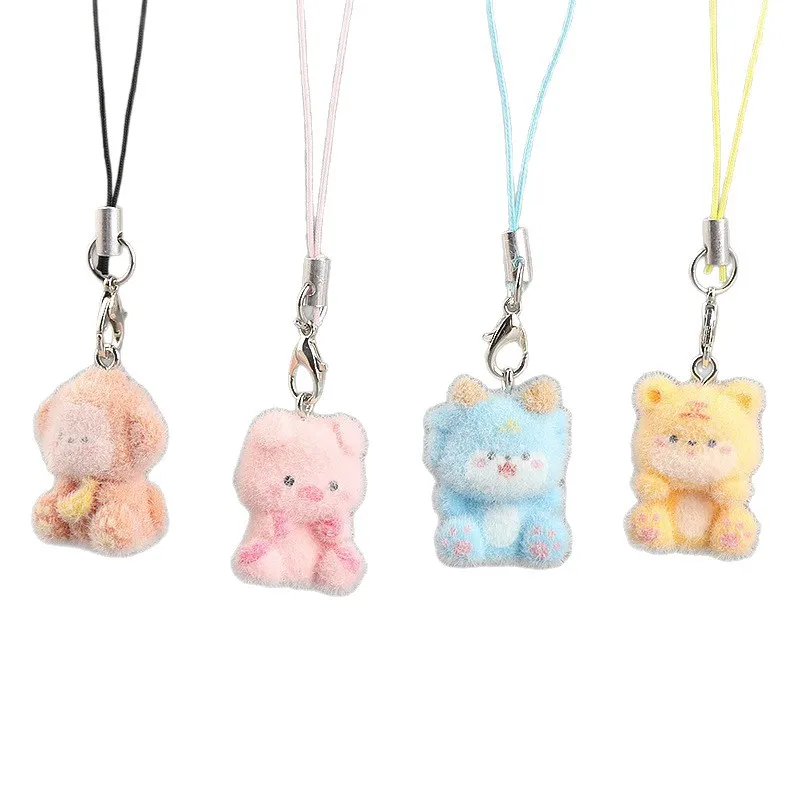 Cute Plush 3D Cat Keychain Creative Flocking Animal Pendant Bag Phone Lanyard Hanging Keycord Charm Keychain DIY Accessories - Image 2