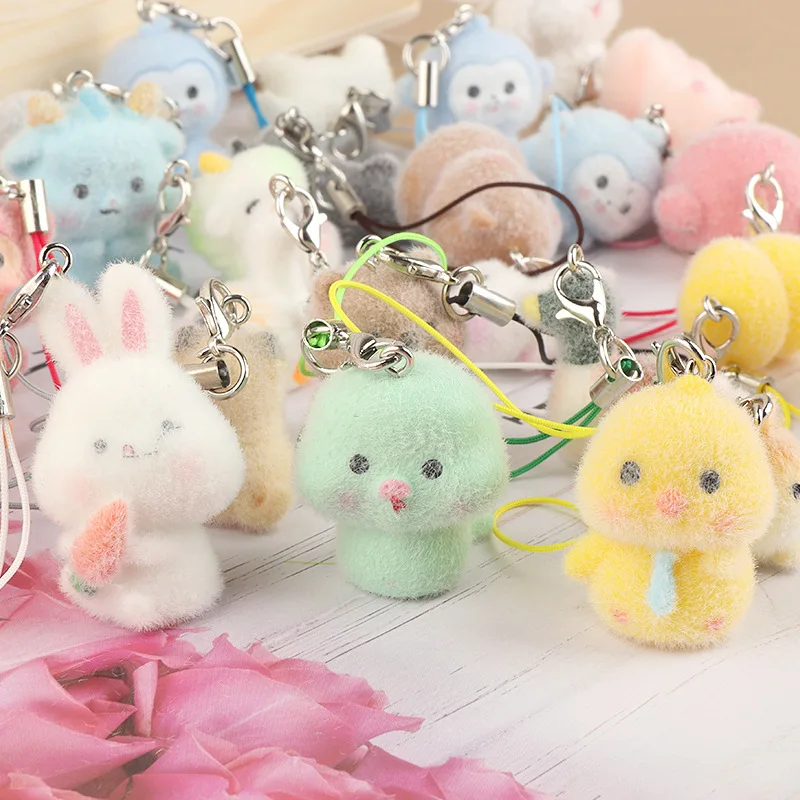 Cute Plush 3D Cat Keychain Creative Flocking Animal Pendant Bag Phone Lanyard Hanging Keycord Charm Keychain DIY Accessories - Image 4