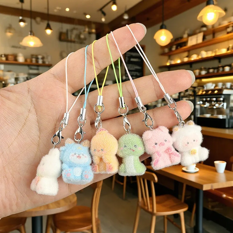 Cute Plush 3D Cat Keychain Creative Flocking Animal Pendant Bag Phone Lanyard Hanging Keycord Charm Keychain DIY Accessories - Image 3