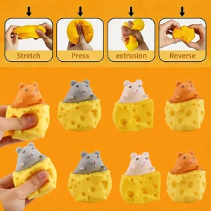 Cute Squishy Fidget Sensory Toy Mouse Cheese Squishy Squeeze Toy Rat Decompression Anti-stress Sensory Relief Toy Funny Gift