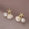 Cute Sweet Metal Shell Starfish Earrings Women Summer Bohemian Beach Trip Style Fashion Birthday Party Jewelry Gift
