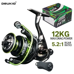 DEUKIO Sea Fishing Spinning Reel 5.2:1 Gear Ratio 12kg Max Drag Power All Metal Carp Reel for Saltwater Freshwater