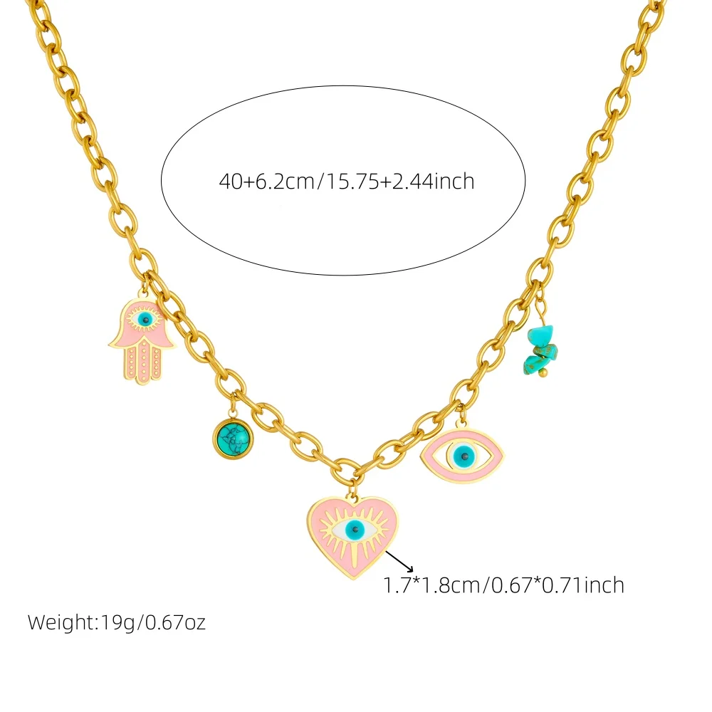 DIEYURO 316L Stainless Steel Devil's Eye Heart Palm Turquoise Necklace Earrings Bracelet Set For Womens New Fashion Jewelry Gift - Image 2