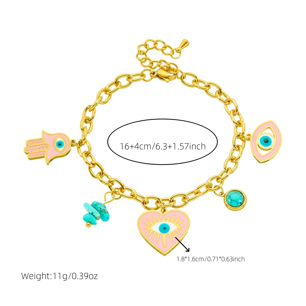 DIEYURO 316L Stainless Steel Devil's Eye Heart Palm Turquoise Necklace Earrings Bracelet Set For Womens New Fashion Jewelry Gift - Image 3