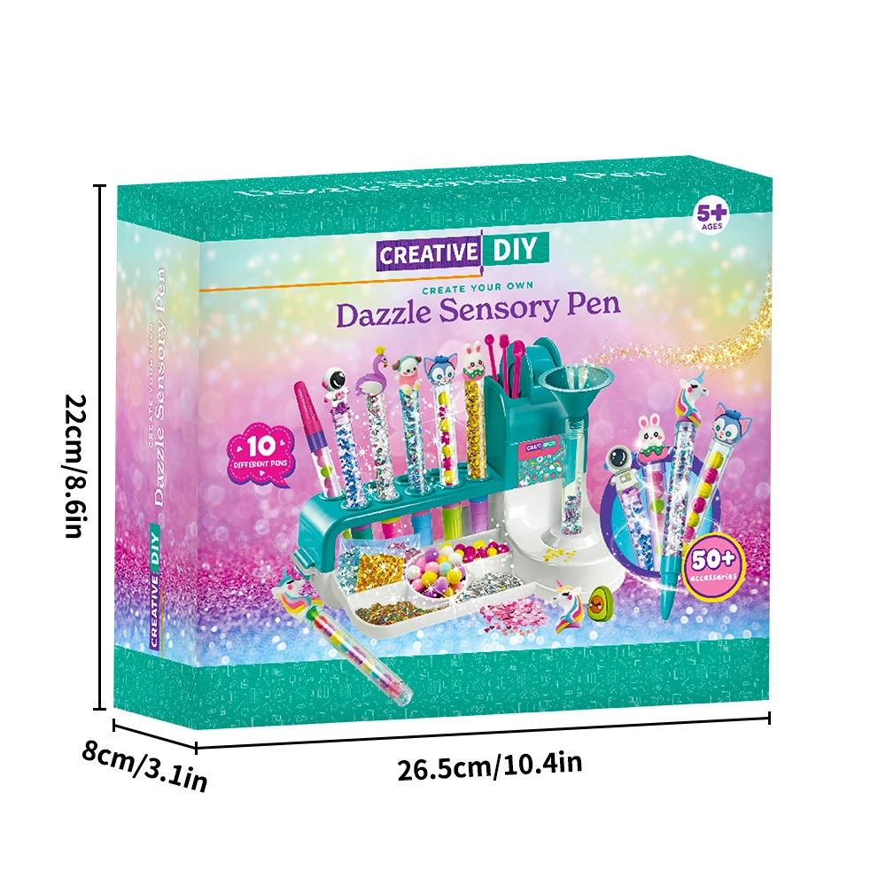 DIY Dazzle Sensory Pen Making Kit - Creative Craft Set for Kids, 50+ Accessories, 10 Unique Pens, Educational Toy Gift for Girls - Image 2