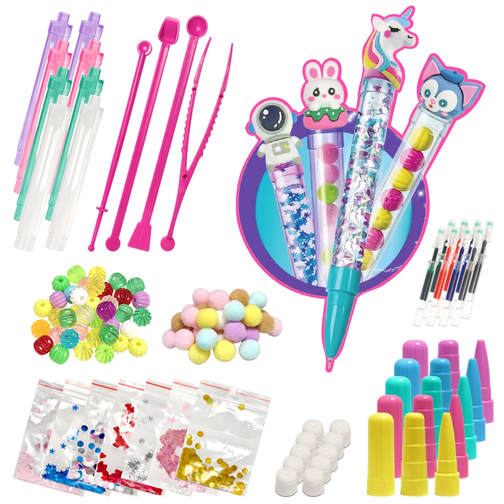 DIY Dazzle Sensory Pen Making Kit - Creative Craft Set for Kids, 50+ Accessories, 10 Unique Pens, Educational Toy Gift for Girls - Image 4