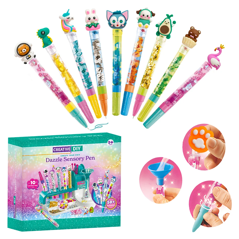 DIY Dazzle Sensory Pen Making Kit - Creative Craft Set for Kids, 50+ Accessories, 10 Unique Pens, Educational Toy Gift for Girls - Image 7