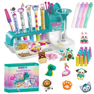 DIY Dazzle Sensory Pen Making Kit - Creative Craft Set for Kids, 50+ Accessories, 10 Unique Pens, Educational Toy Gift for Girls