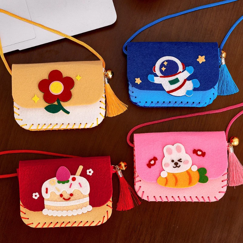 DIY Shoulder Bag Art Craft Kits for Kids Girls Kawaii Rabbit Flower Cake Astronaut Coin Purse Sewing Set Fine Motor Training Toy - Image 2