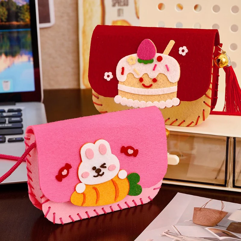 DIY Shoulder Bag Art Craft Kits for Kids Girls Kawaii Rabbit Flower Cake Astronaut Coin Purse Sewing Set Fine Motor Training Toy - Image 3